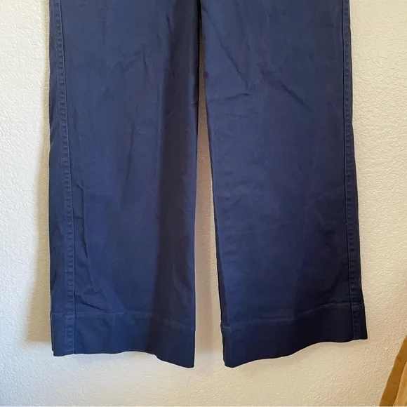 J. Crew Patch Pocket Wide Leg Dark Blue Trousers Stretch Twill Pants High Waist - Picture 4 of 9